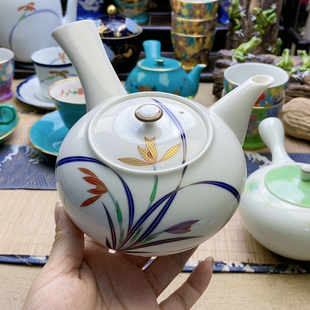 大漏！稀有款！福利出！香兰社蓝叶金兰花侧把壶 孤品 特价