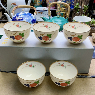 超级福利!高品!香兰社菊吉花茶碗 五只带盒 孤品