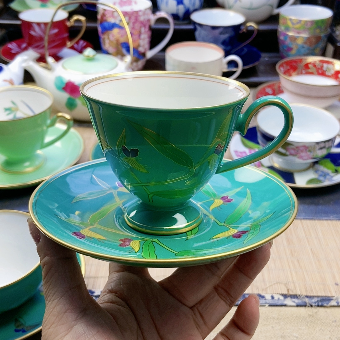 超稀有!高品!香兰社绿釉钱草画片咖啡杯