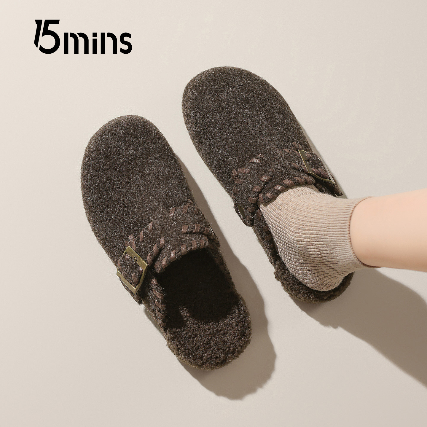 15mins毛绒勃肯鞋女2025冬
