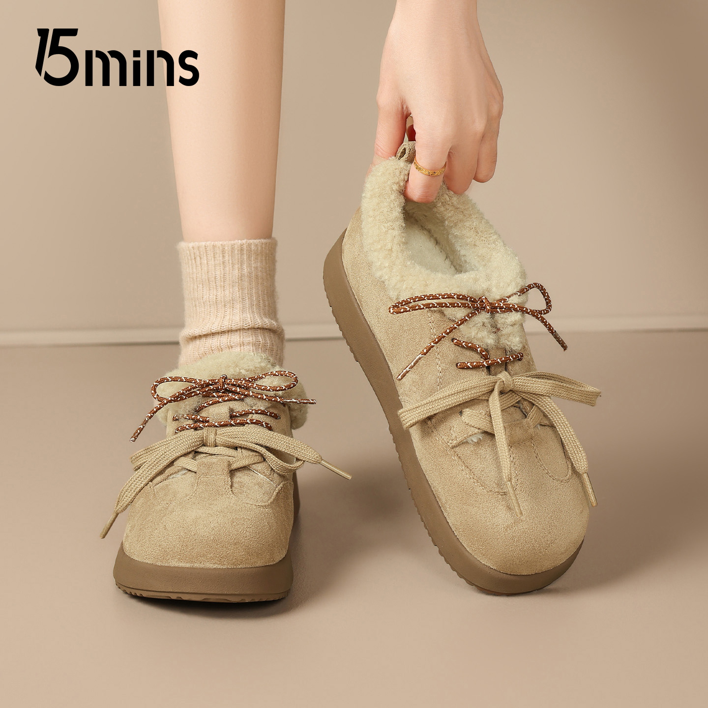 15mins韩系毛绒勃肯鞋女2025冬