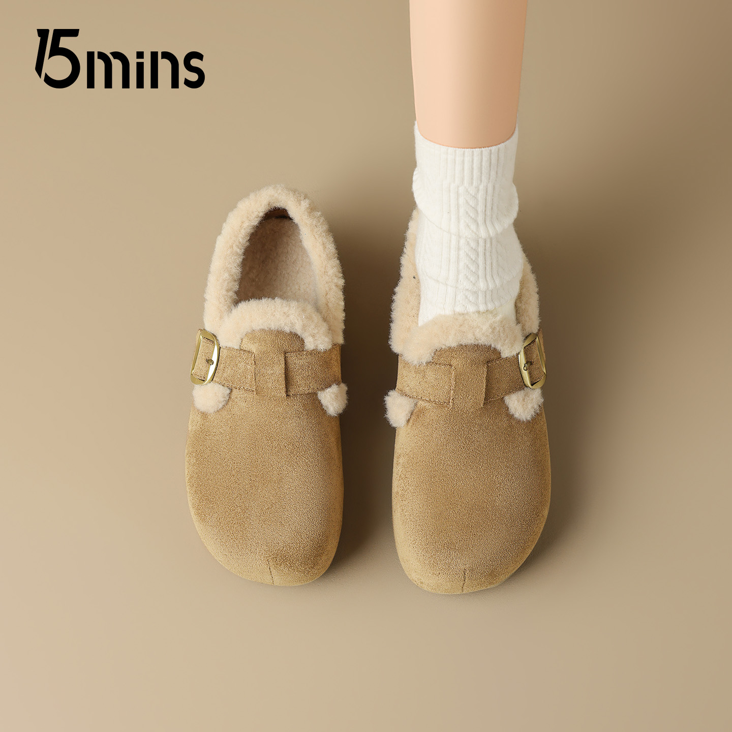 15mins加绒勃肯鞋女2025新款冬季