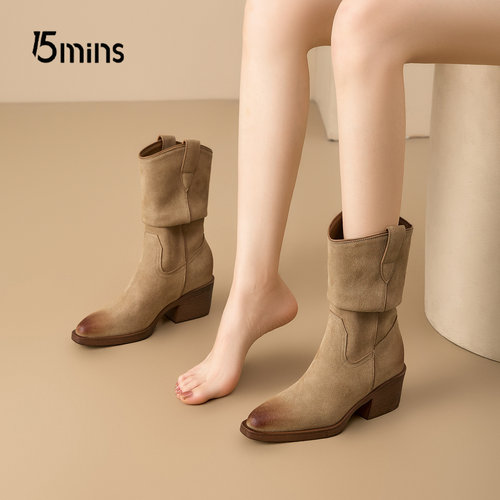 15mins粗跟英伦风马丁靴子女短筒