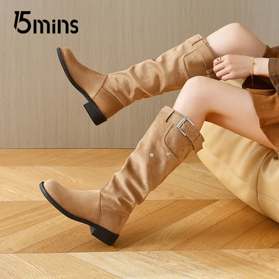 15mins磨砂长筒西部靴靴女款