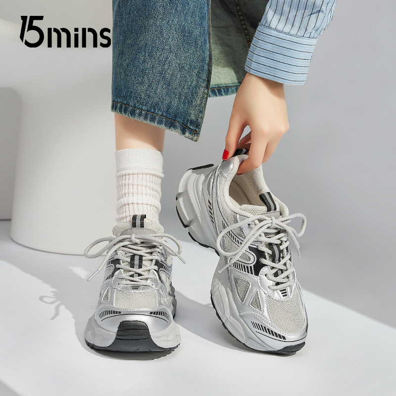 15mins银色巴黎老爹鞋女2025
