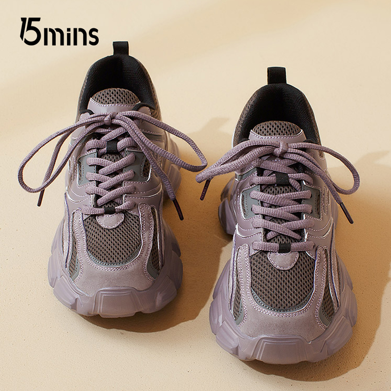 15mins紫色休闲厚底老爹鞋