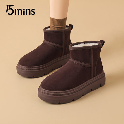 15mins女厚底加绒保暖雪地靴