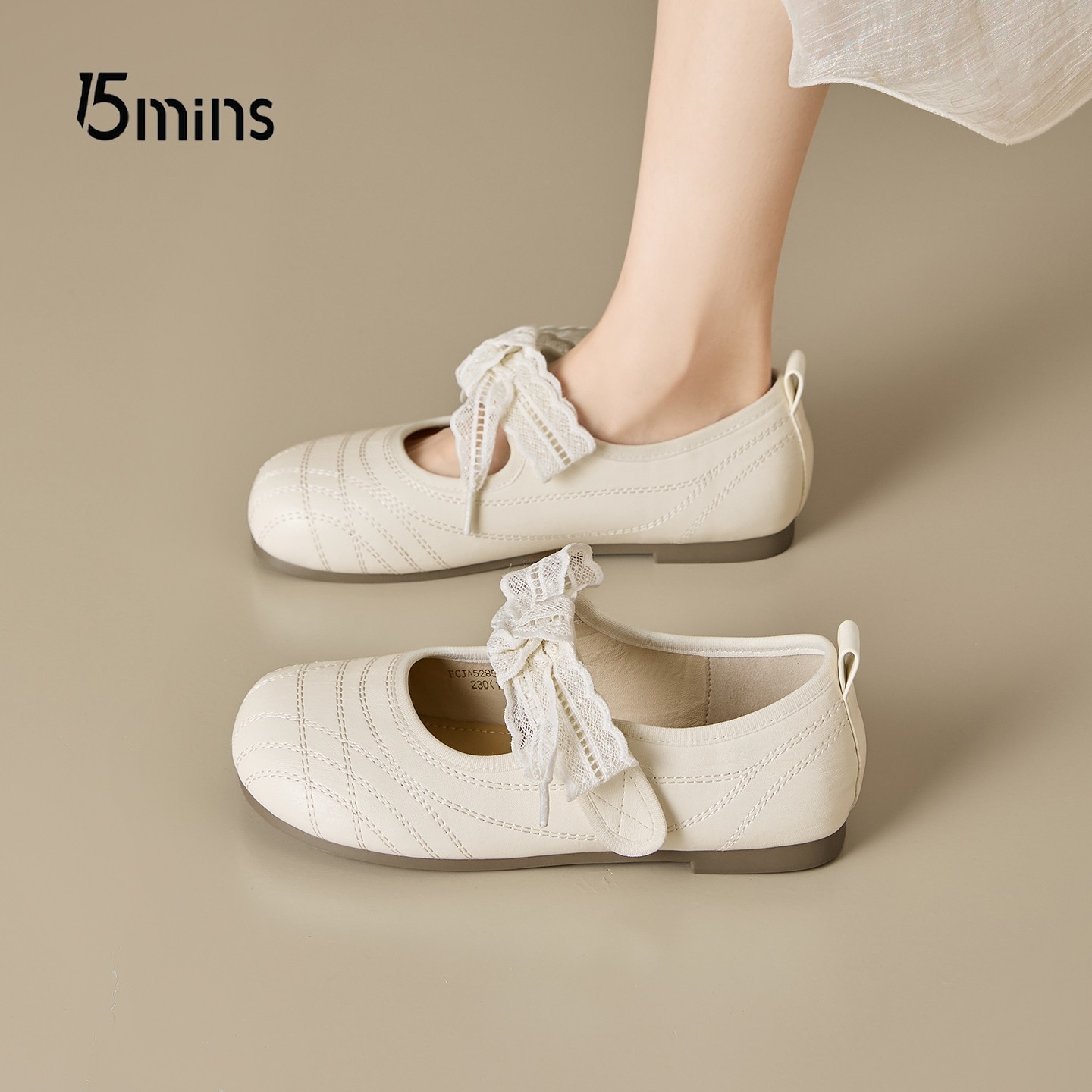 15mins米白色平底浅口单鞋女2026新款春季甜美风蝴蝶结玛丽珍鞋子,女鞋,玛丽珍鞋,淘宝优惠券,粉丝福利购,淘宝优惠卷