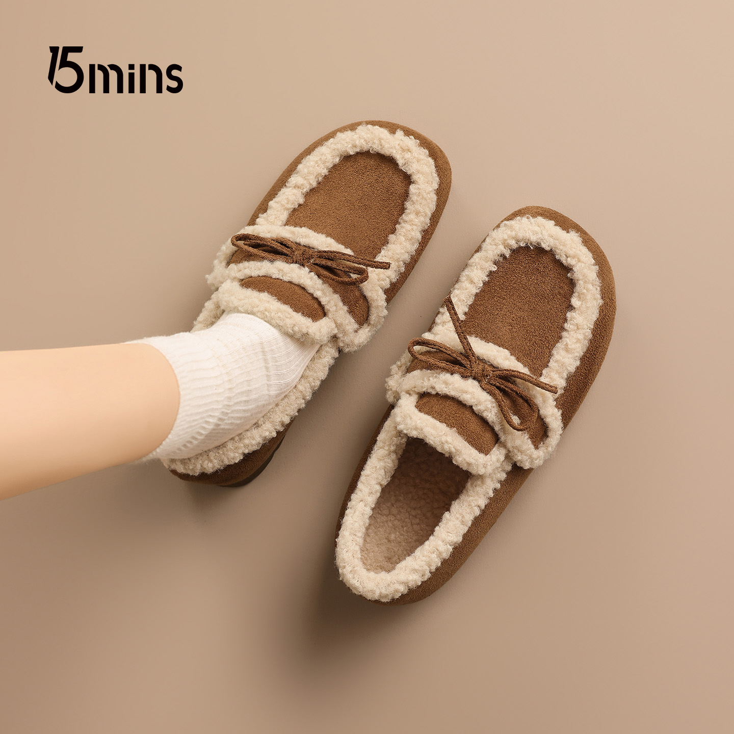 15mins棕色雪地靴女款2025冬季