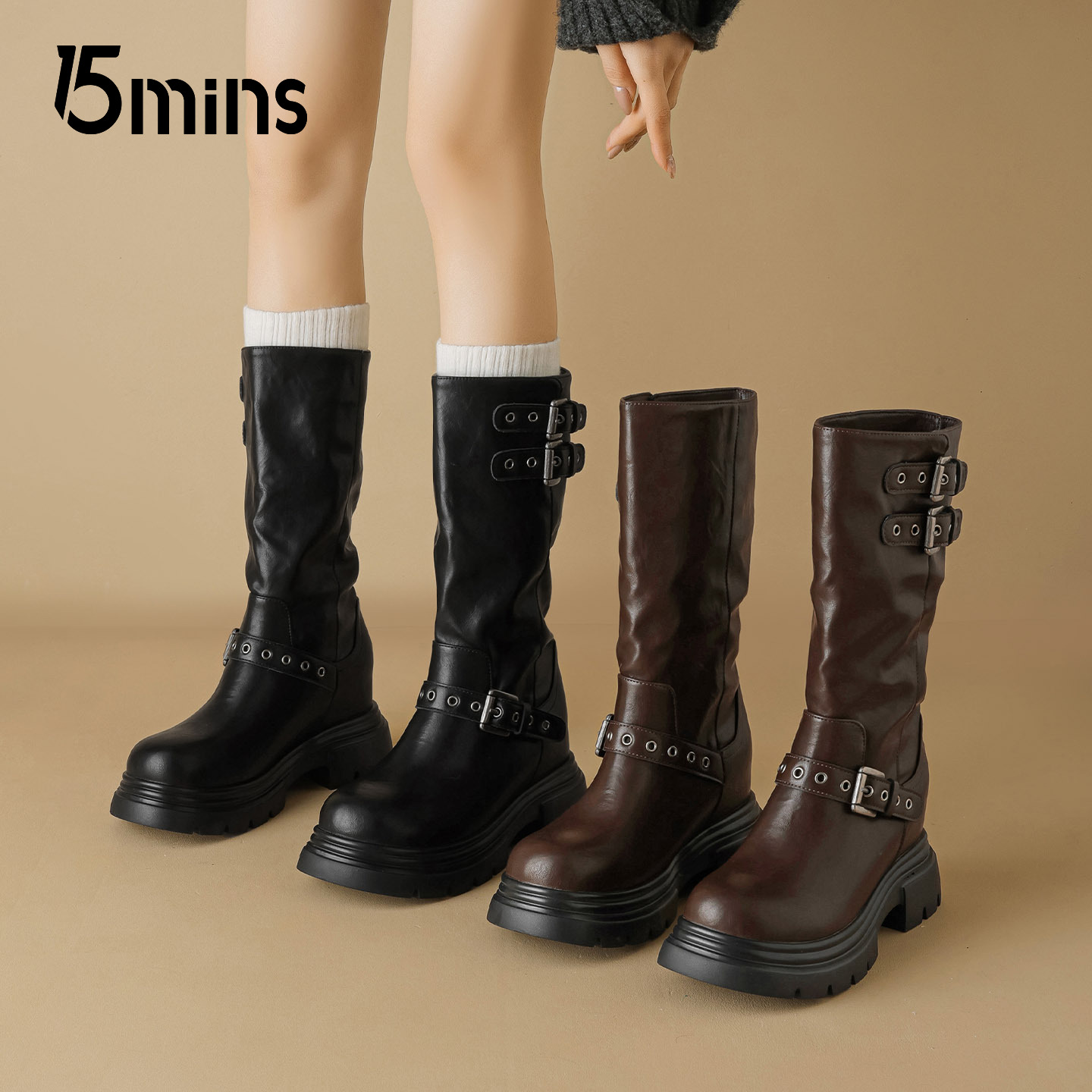 15mins加绒长筒靴女款2025新款