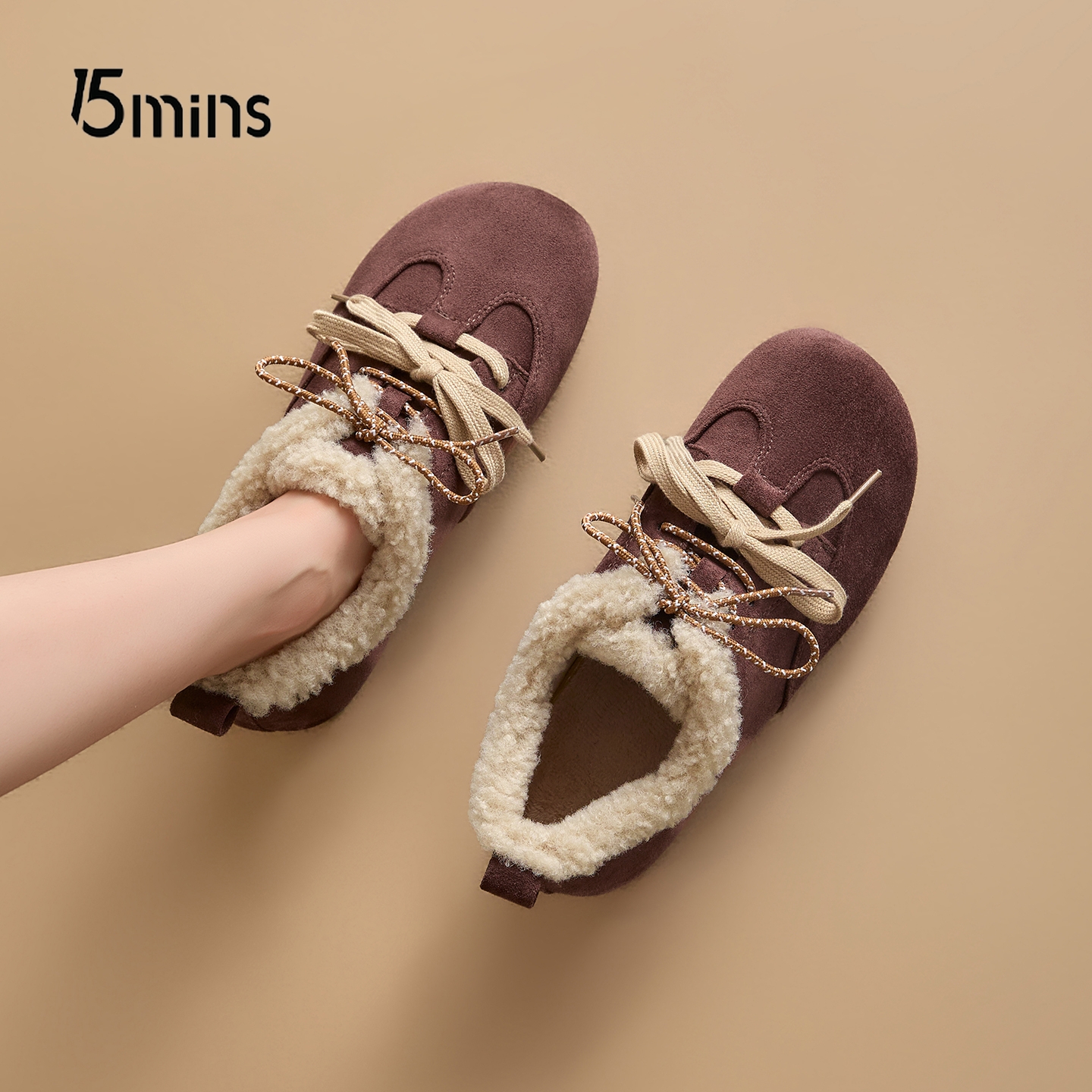 15mins平底加绒舒适毛毛鞋系带