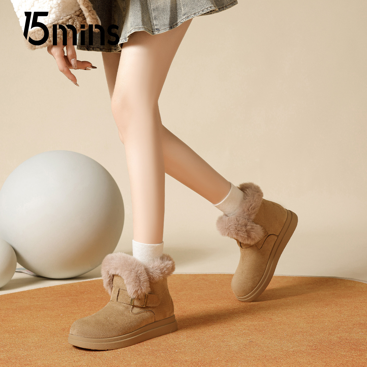15mins时尚毛绒雪地靴女2025冬季新款经典款厚底加绒保暖短靴棉靴,女鞋,时尚雪地靴,淘宝优惠券,粉丝福利购,淘宝优惠卷