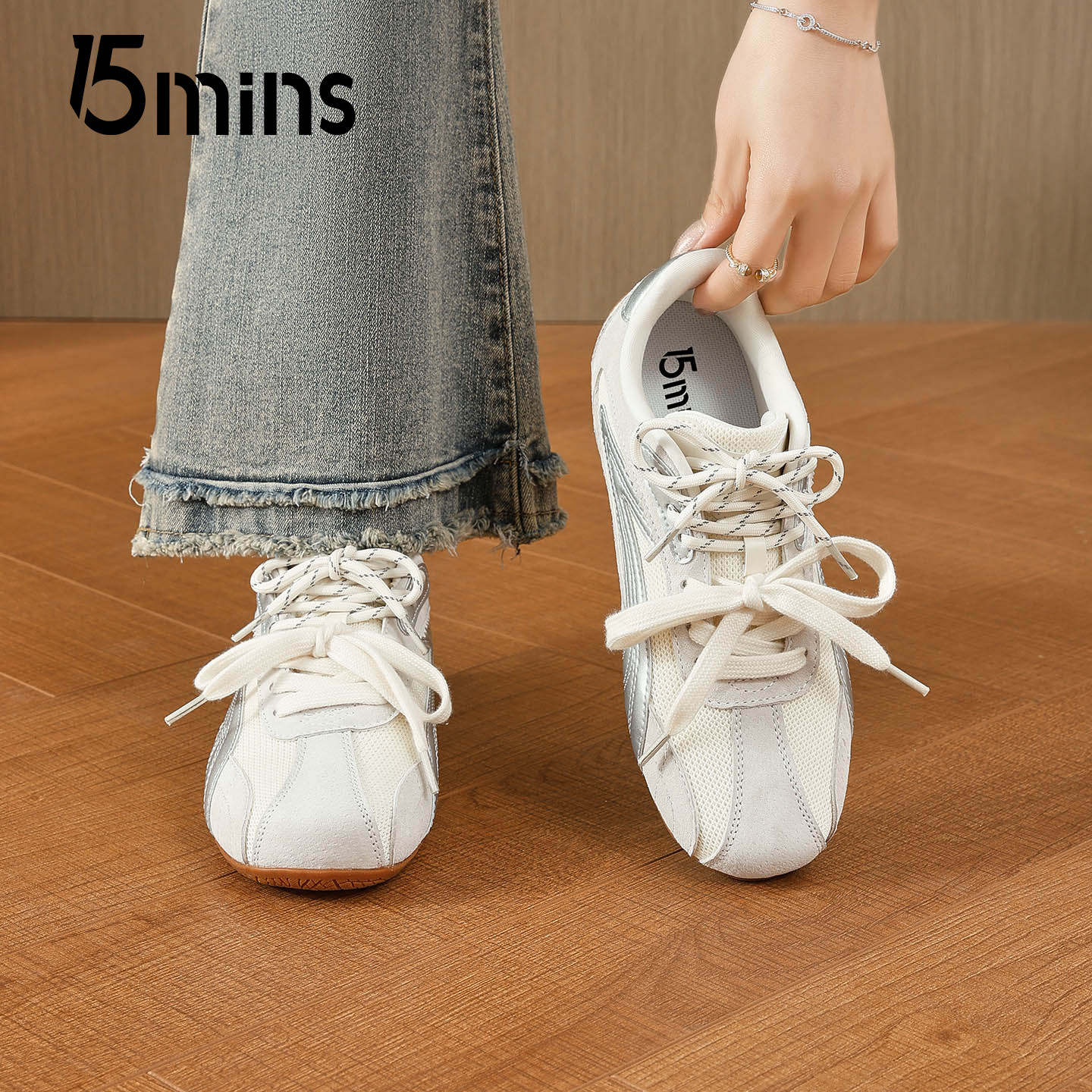 15mins芭蕾风德训鞋女2026春季新款复古风软底百搭休闲运动小白鞋,女鞋,时尚休闲鞋,淘宝优惠券,粉丝福利购,淘宝优惠卷