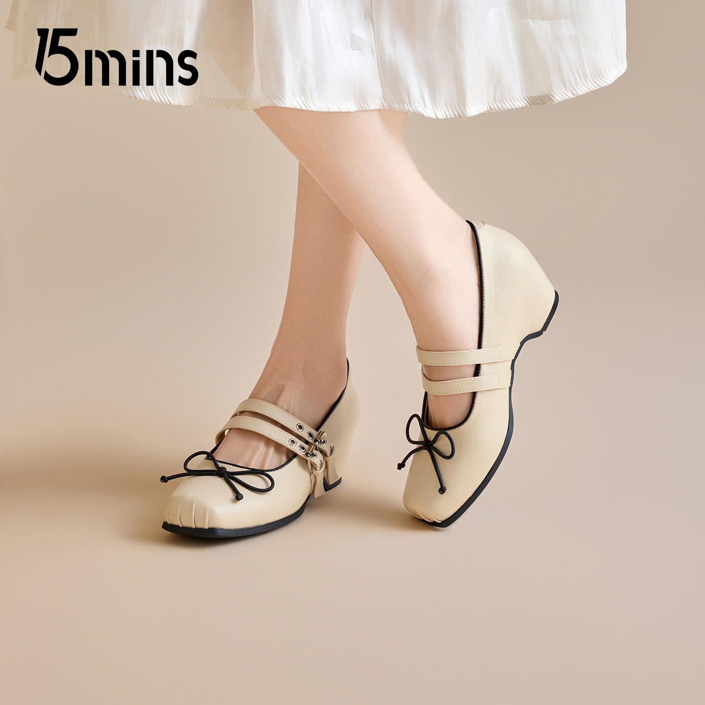 15mins蝴蝶结玛丽珍鞋女2025春