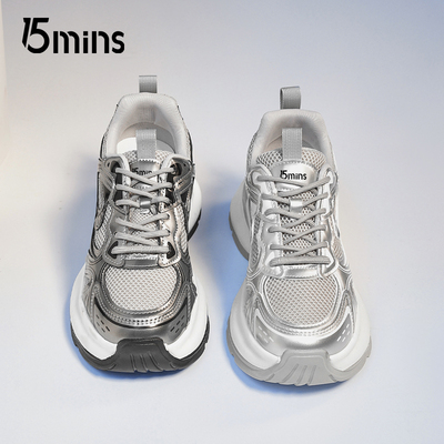 15mins超火银色老爹鞋女2025