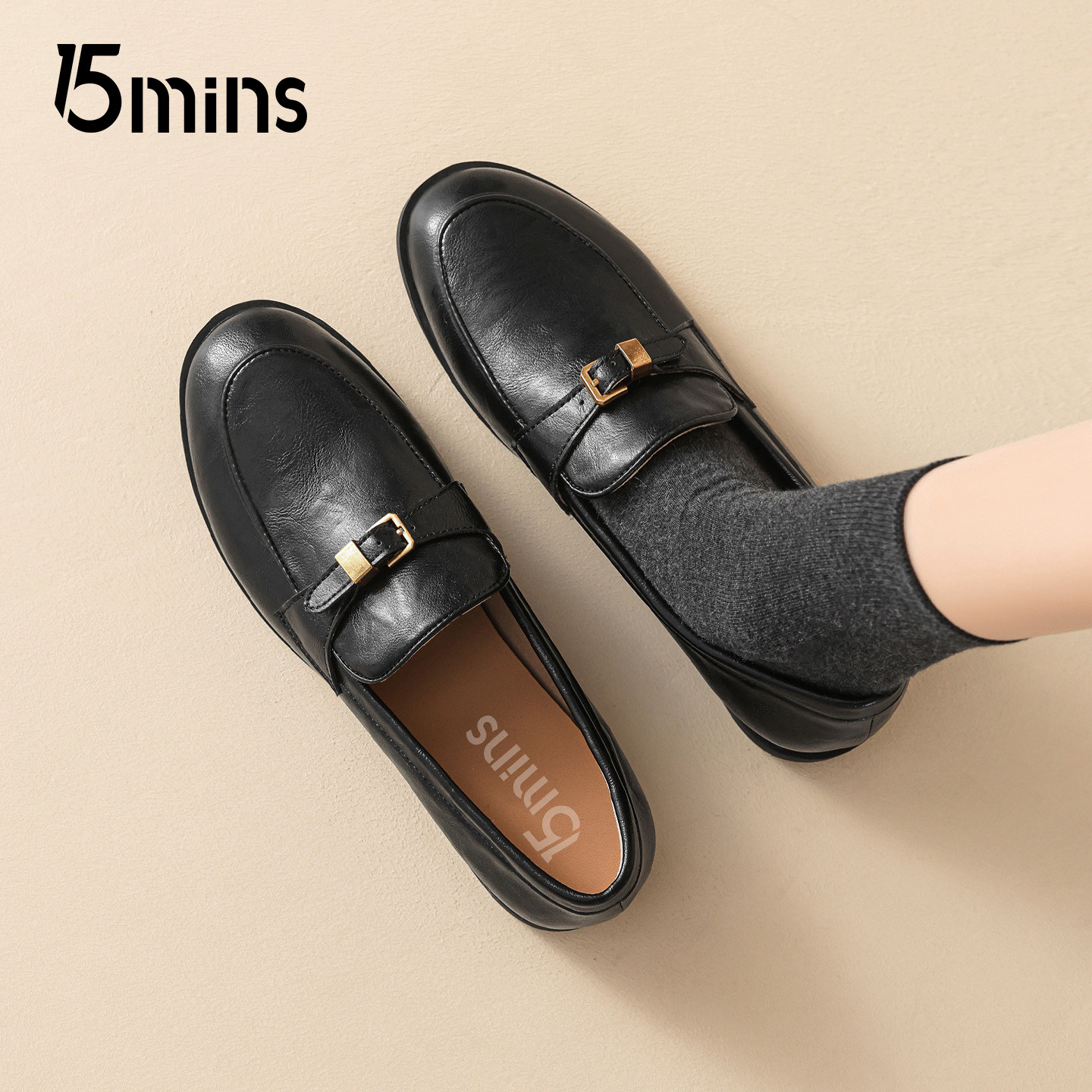 15mins复古洋气乐福鞋女2026新款春季一脚蹬英伦风小皮鞋通勤单鞋,女鞋,乐福鞋（豆豆鞋）,淘宝优惠券,粉丝福利购,淘宝优惠卷