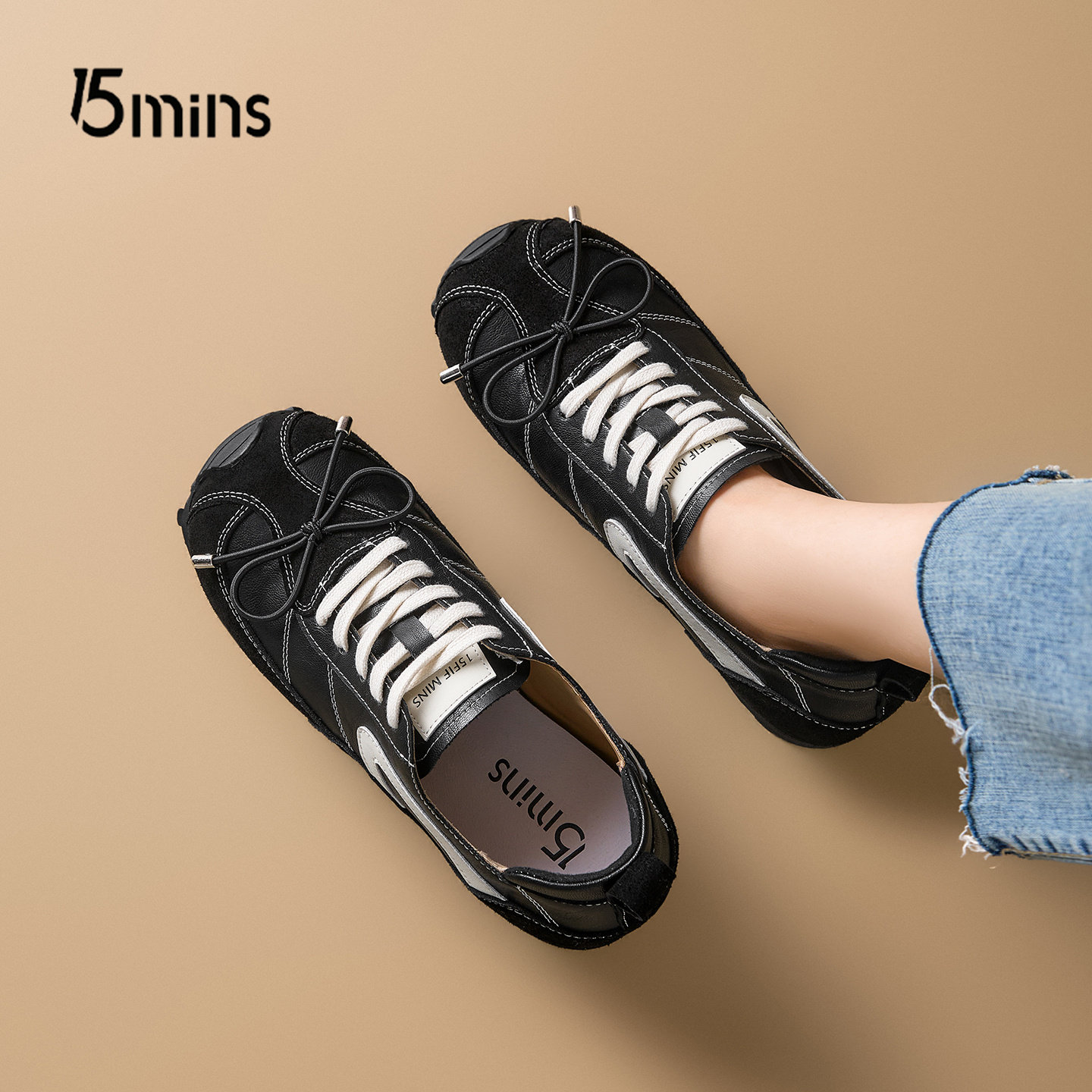 15mins蝴蝶结平底板鞋女2026新款春季百搭系带德训鞋复古休闲鞋子,女鞋,德训鞋,淘宝优惠券,粉丝福利购,淘宝优惠卷