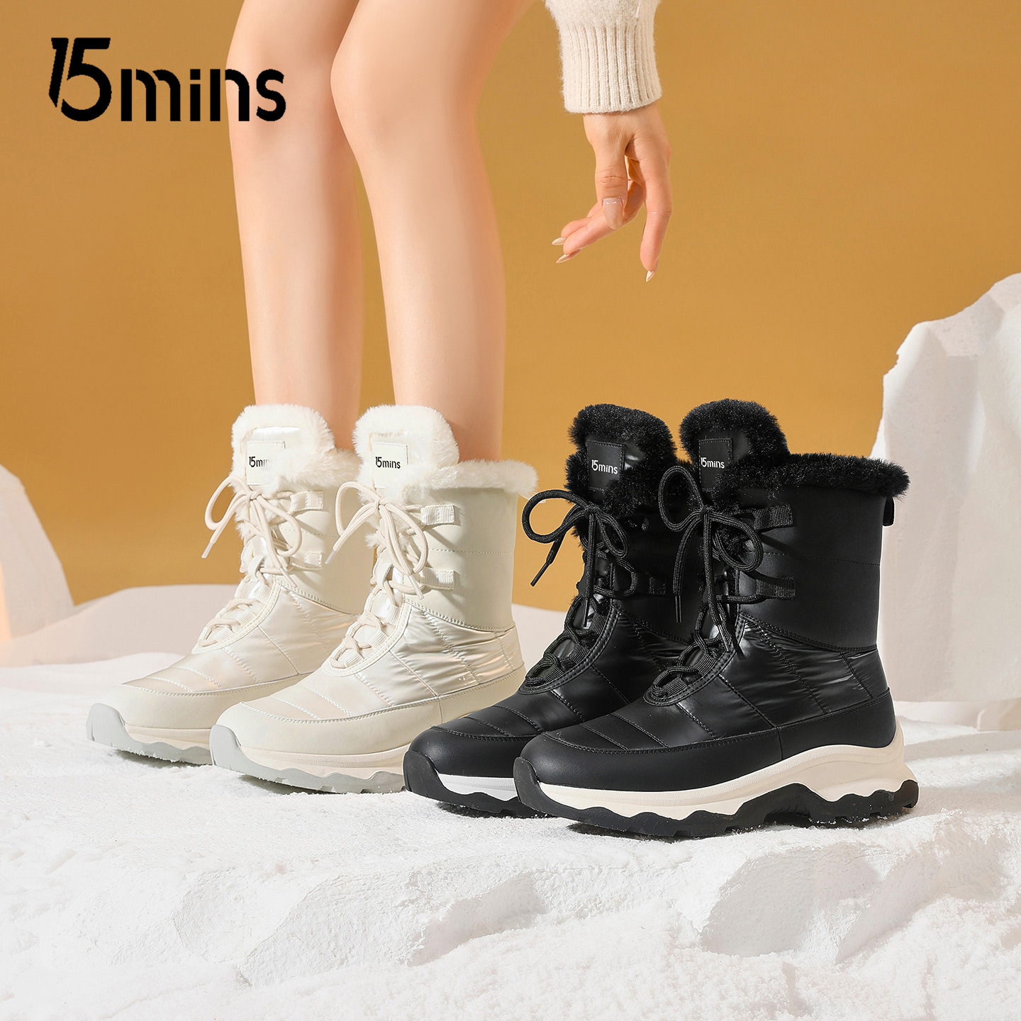 15mins防寒雪地靴女2025冬