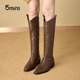 15mins厚底长靴女秋冬季 2025年新款 加绒V口长筒靴棕色粗跟骑士靴