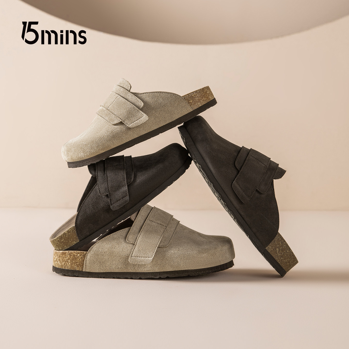 15mins厚底勃肯鞋男半拖外穿2025冬季新款情侣穆勒复古包头拖鞋女