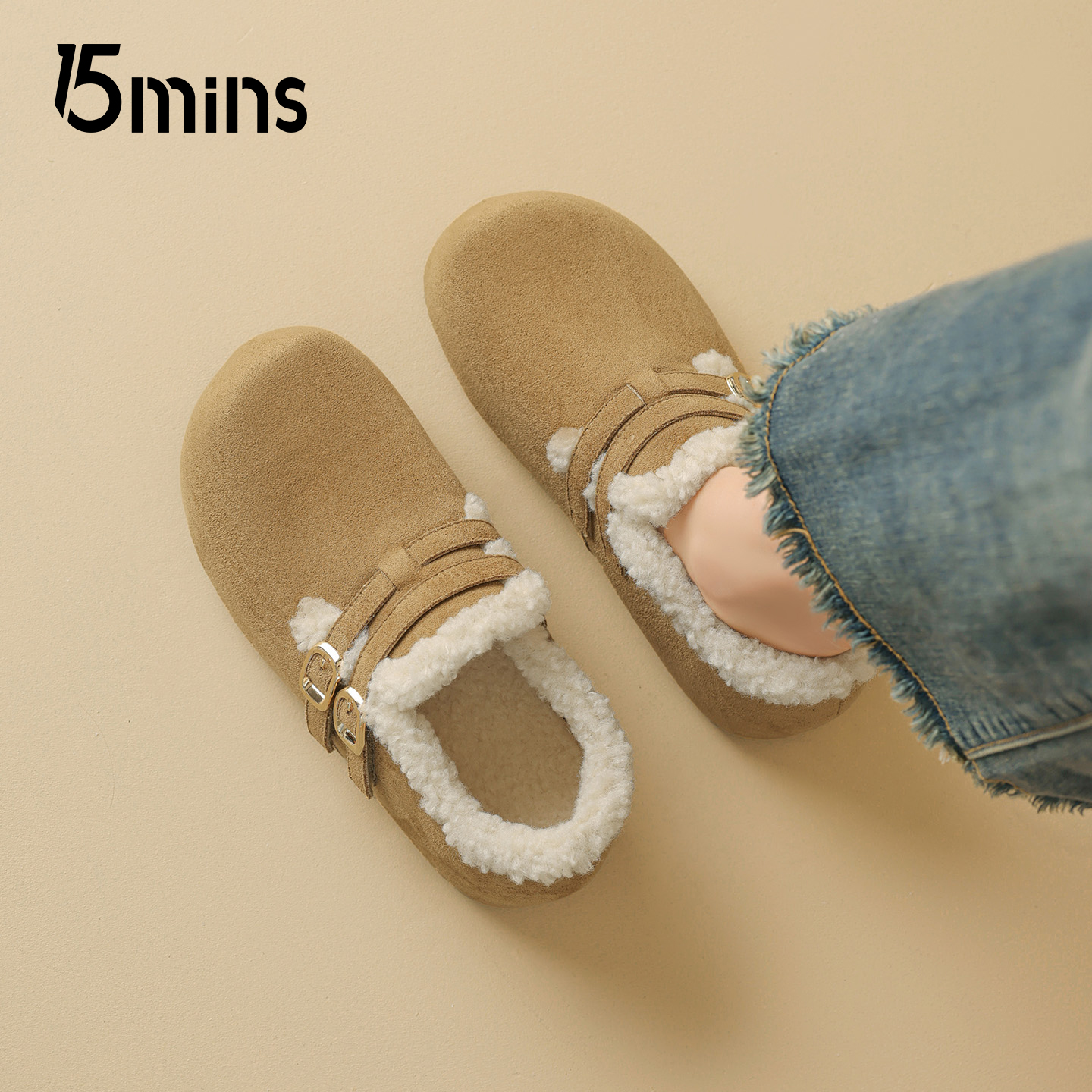 15mins时尚加绒勃肯鞋女2025新款