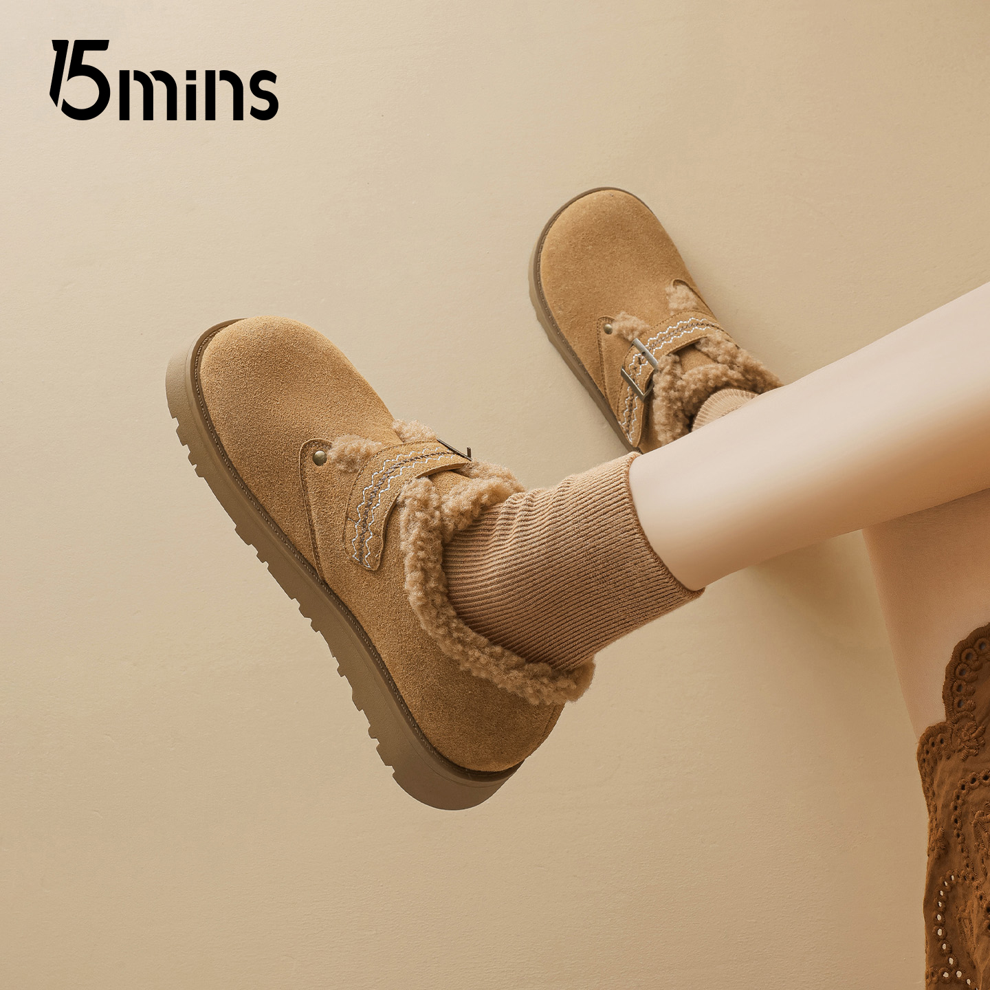 15mins加绒勃肯鞋女2025新款冬季