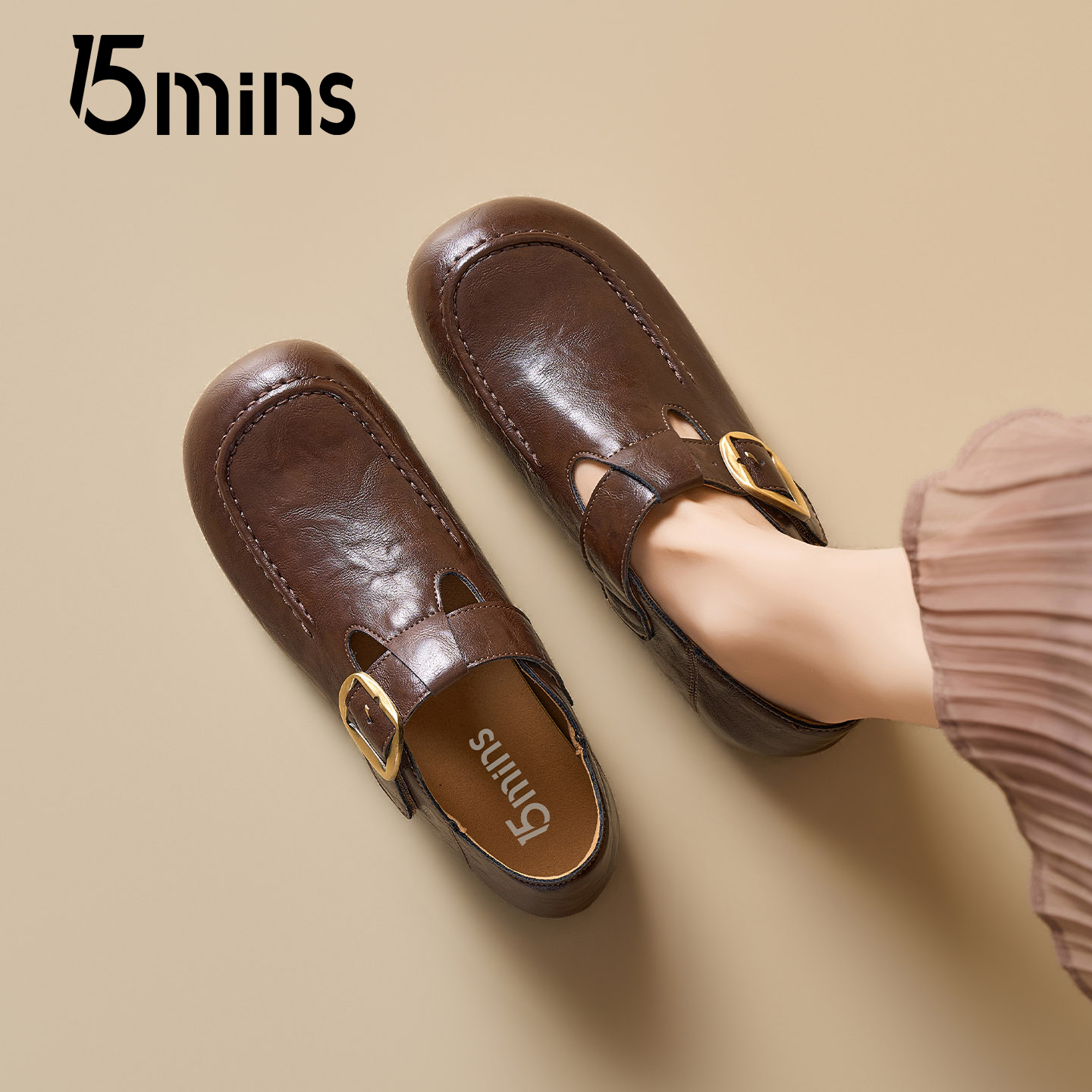 15mins女款复古一脚蹬勃肯鞋