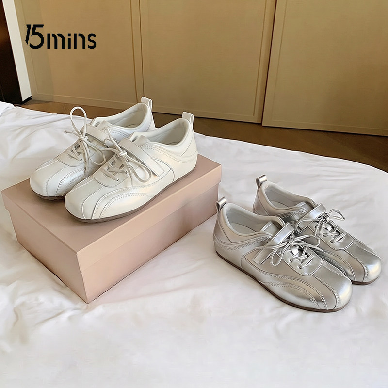15mins练习生德训鞋女2026新款内增高魔术贴绸缎休闲芭蕾鞋赛车鞋