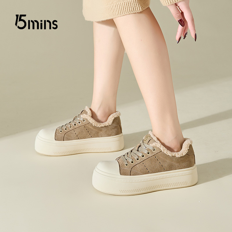 15mins加绒厚底板鞋女棉鞋休闲鞋