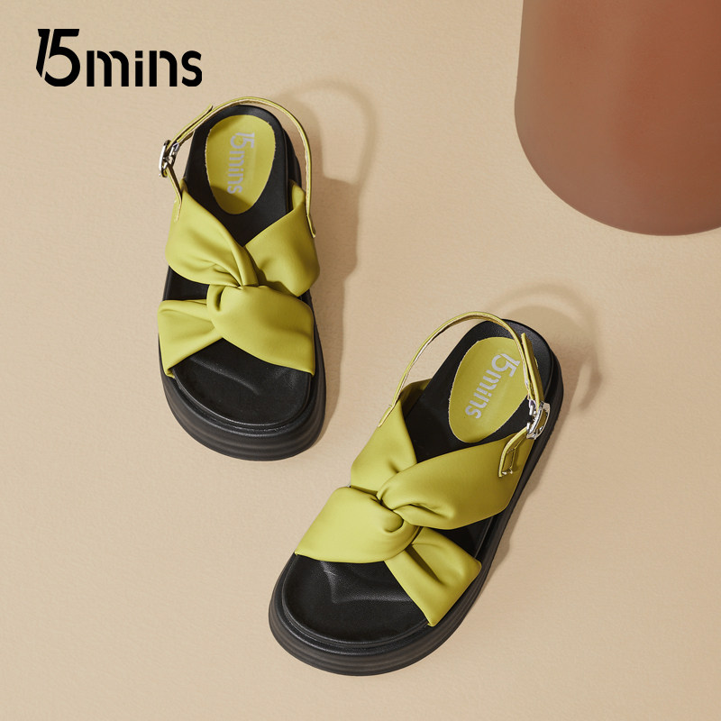 15mins绿色厚底凉鞋女夏季新款