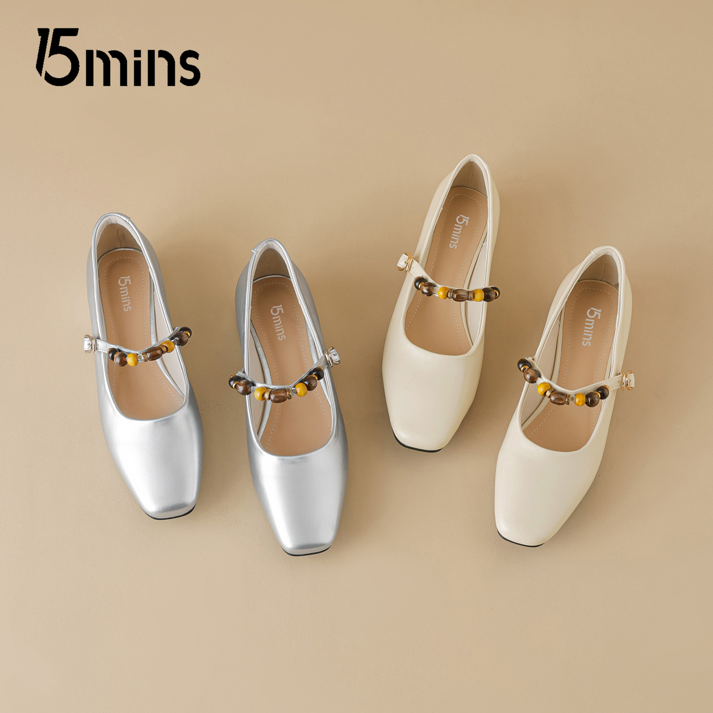 15mins法式方头玛丽珍鞋女2025春