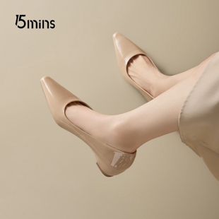 15mins内增高浅口单鞋女2026新款春季法式漆皮尖头玛丽珍小皮鞋子