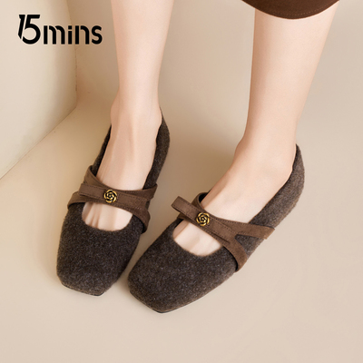 15mins毛呢内增高玛丽珍鞋女