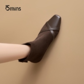 气质瘦瘦靴舒适短靴 靴女2026秋冬新款 15mins韩版 方头绒面拼接时装