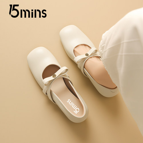 15mins浅口平底蝴蝶结玛丽珍鞋