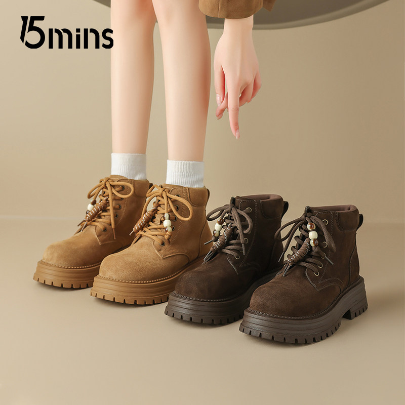 15mins厚底马丁靴女2025新款秋冬复古大黄靴西部牛仔登山西部靴子,女鞋,西部靴,淘宝优惠券,粉丝福利购,淘宝优惠卷