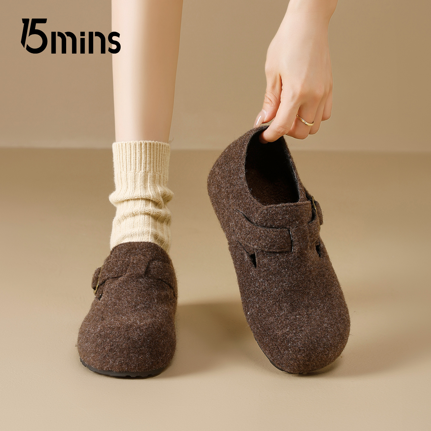 15mins复古毛绒勃肯鞋女2025