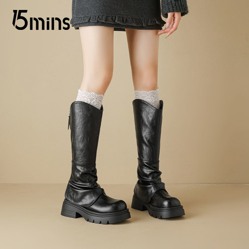 15minsV口厚底长筒靴女2026