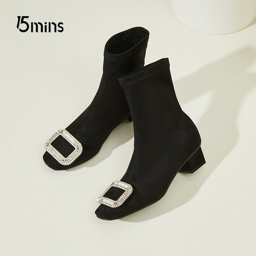 15mins瘦瘦靴方头中跟袜靴