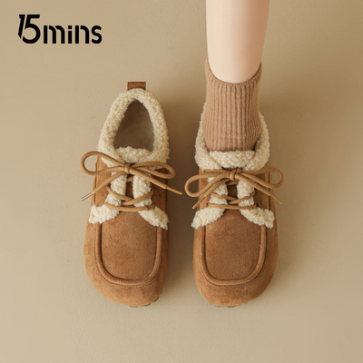 15mins羊羔毛系带勃肯鞋女