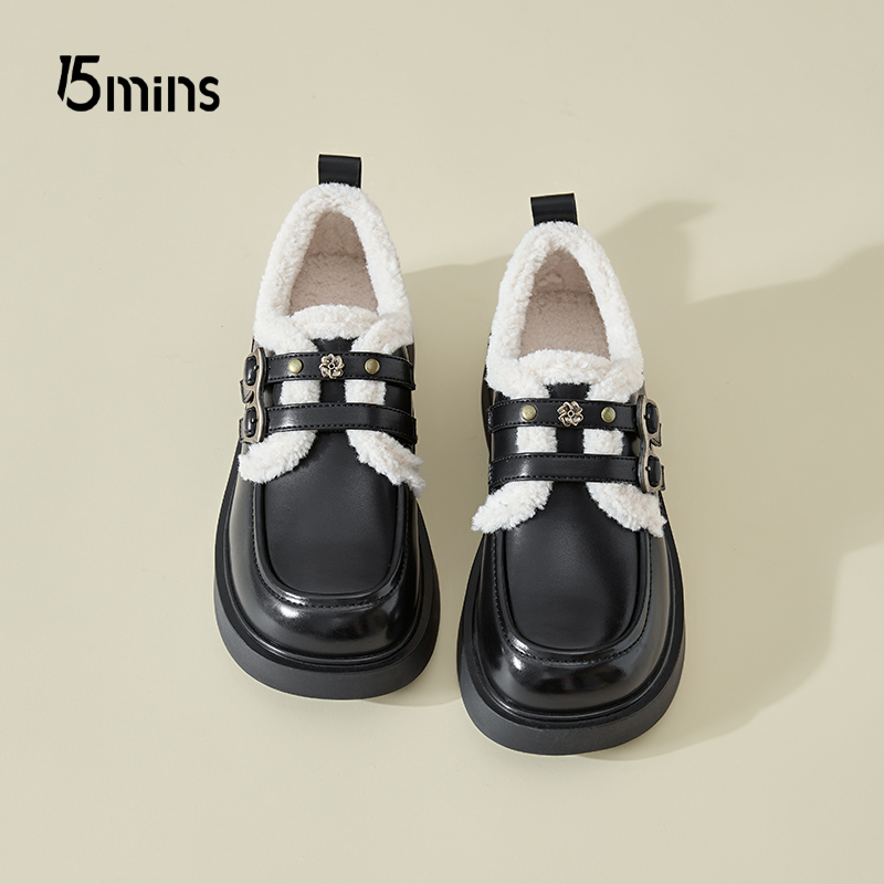 15mins毛毛鞋一脚蹬加绒乐福鞋