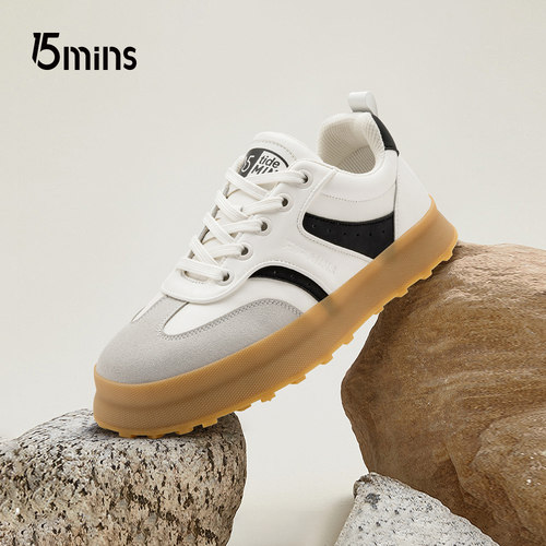 15mins男鞋2025春季新款经典德训鞋男士厚底增高耐磨百搭软底板鞋