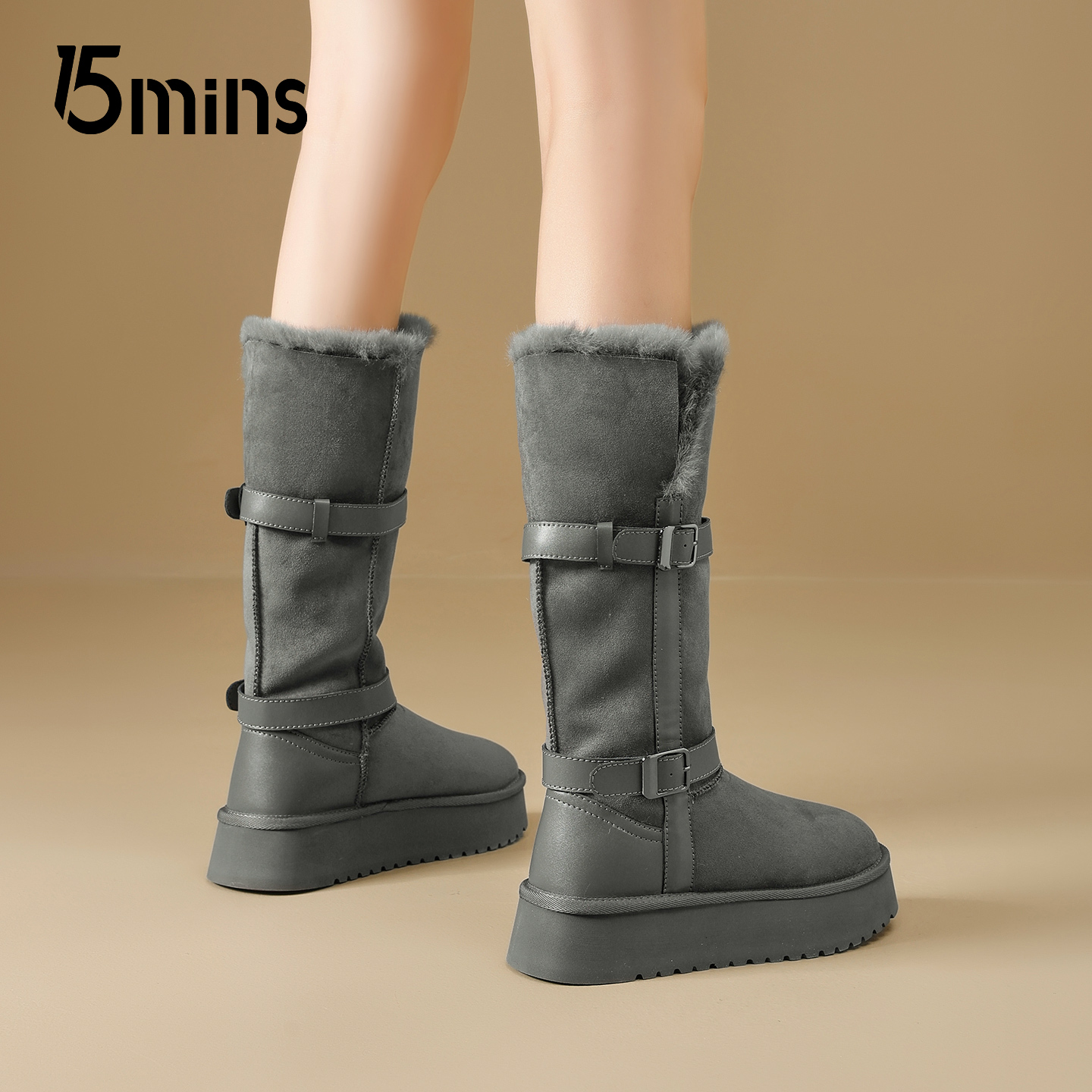 15mins女两穿加绒厚底雪地靴