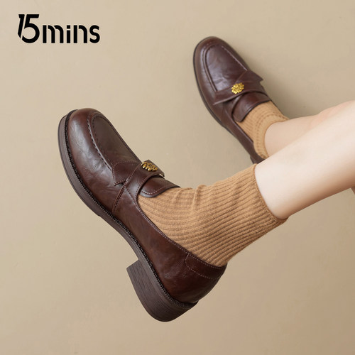 15mins棕色小皮鞋一脚蹬乐福鞋
