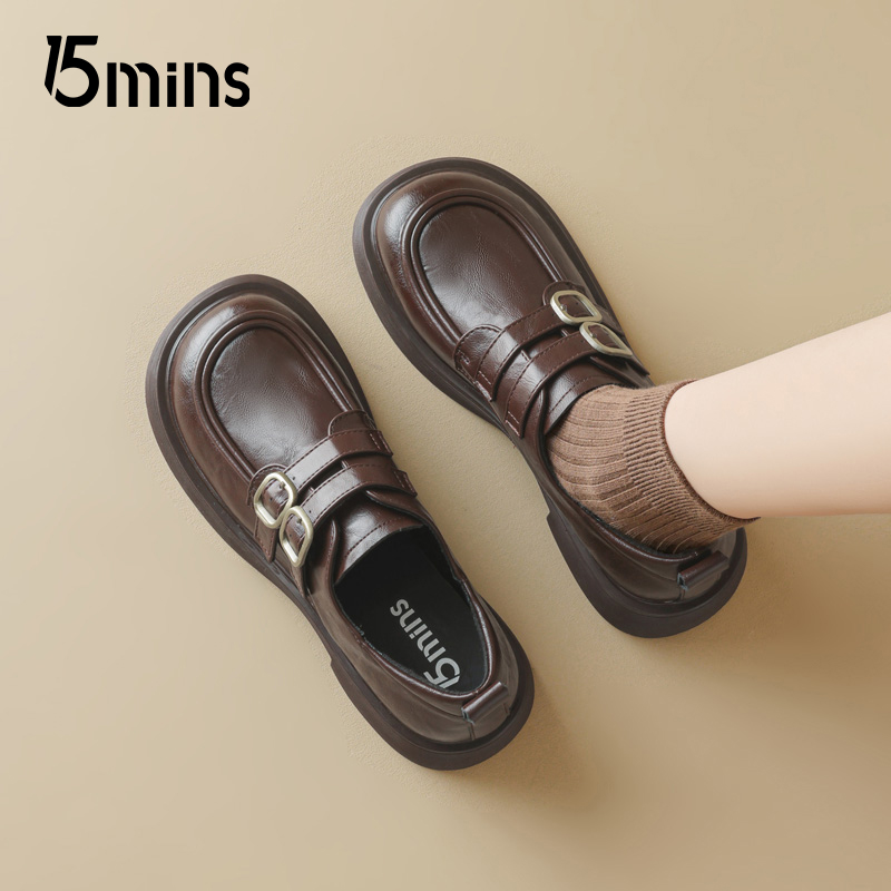 15mins棕色英伦风一脚蹬乐福鞋女
