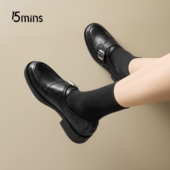 单鞋 15mins魔术贴粗跟乐福鞋 子 漆皮通勤小皮鞋 JK鞋 女2026新款 春季