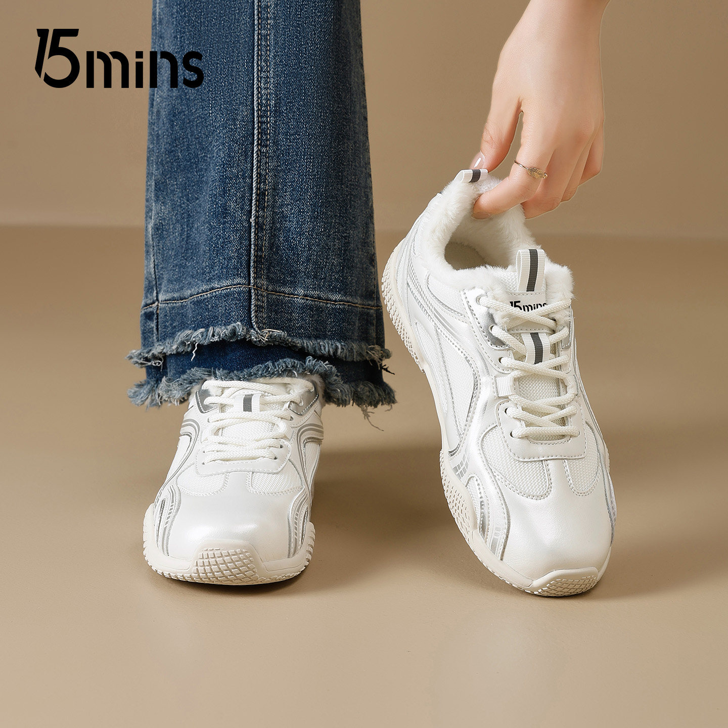 15mins加绒雪地靴女2025冬季新款厚底加厚保暖小白鞋子百搭德训鞋,女鞋,时尚雪地靴,淘宝优惠券,粉丝福利购,淘宝优惠卷