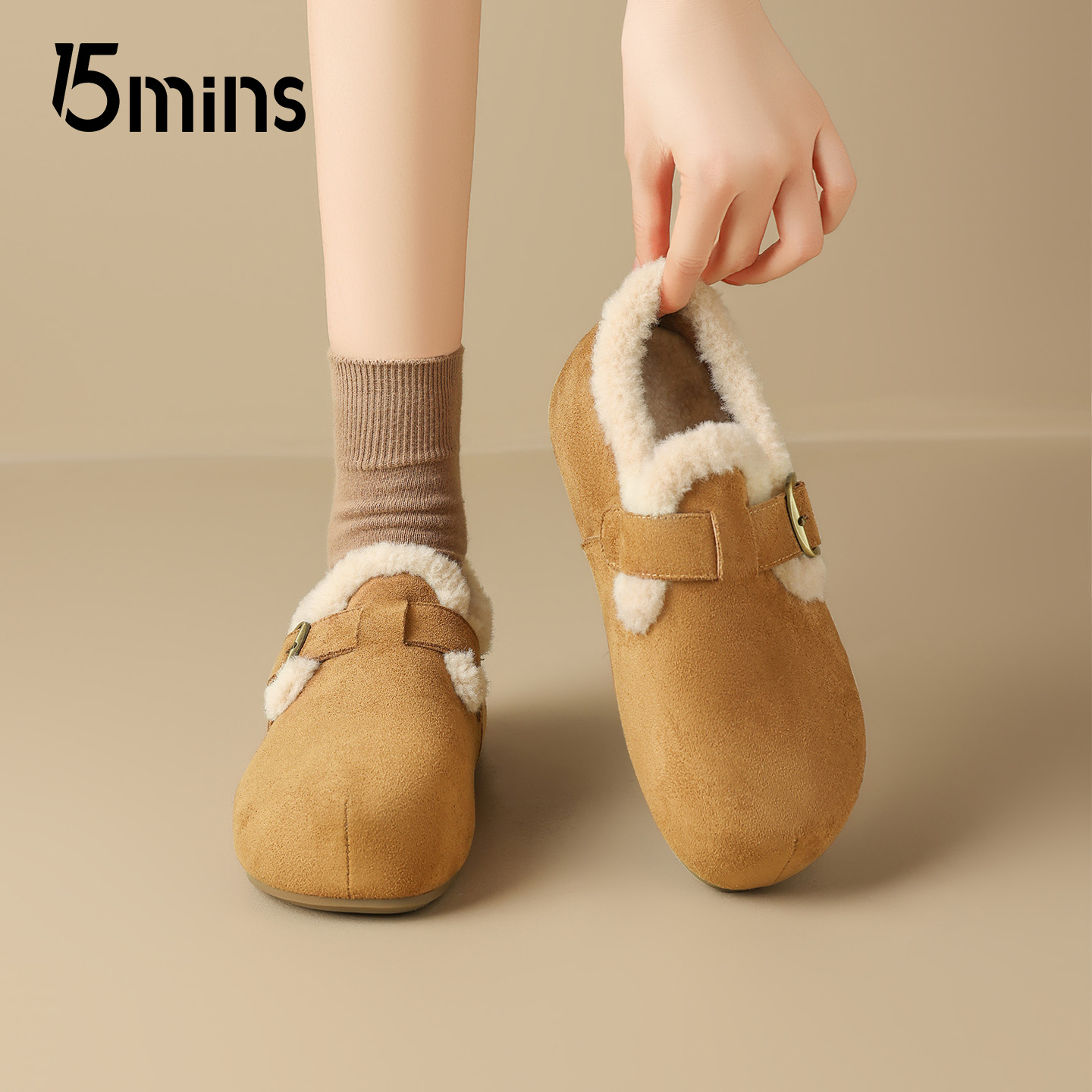 15mins复古加绒勃肯鞋女