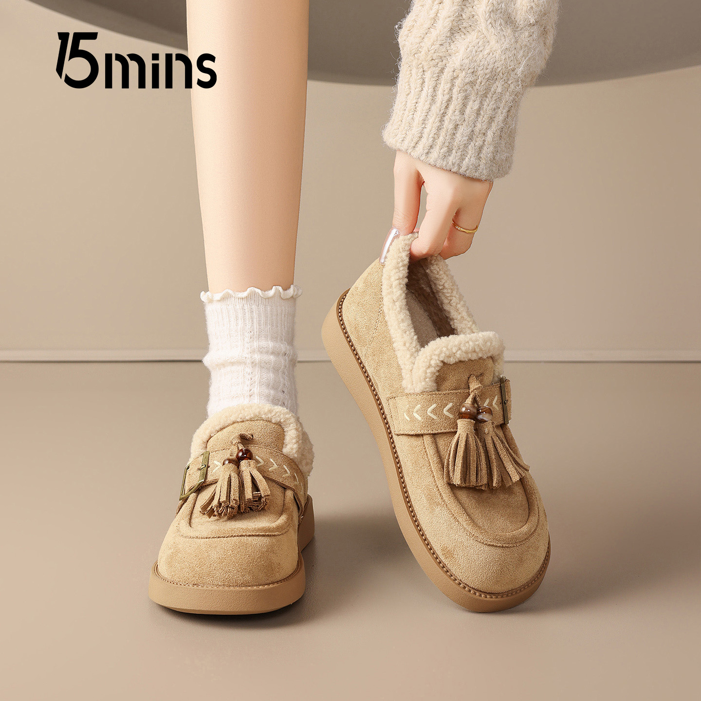 15mins加绒保暖流苏毛绒勃肯鞋