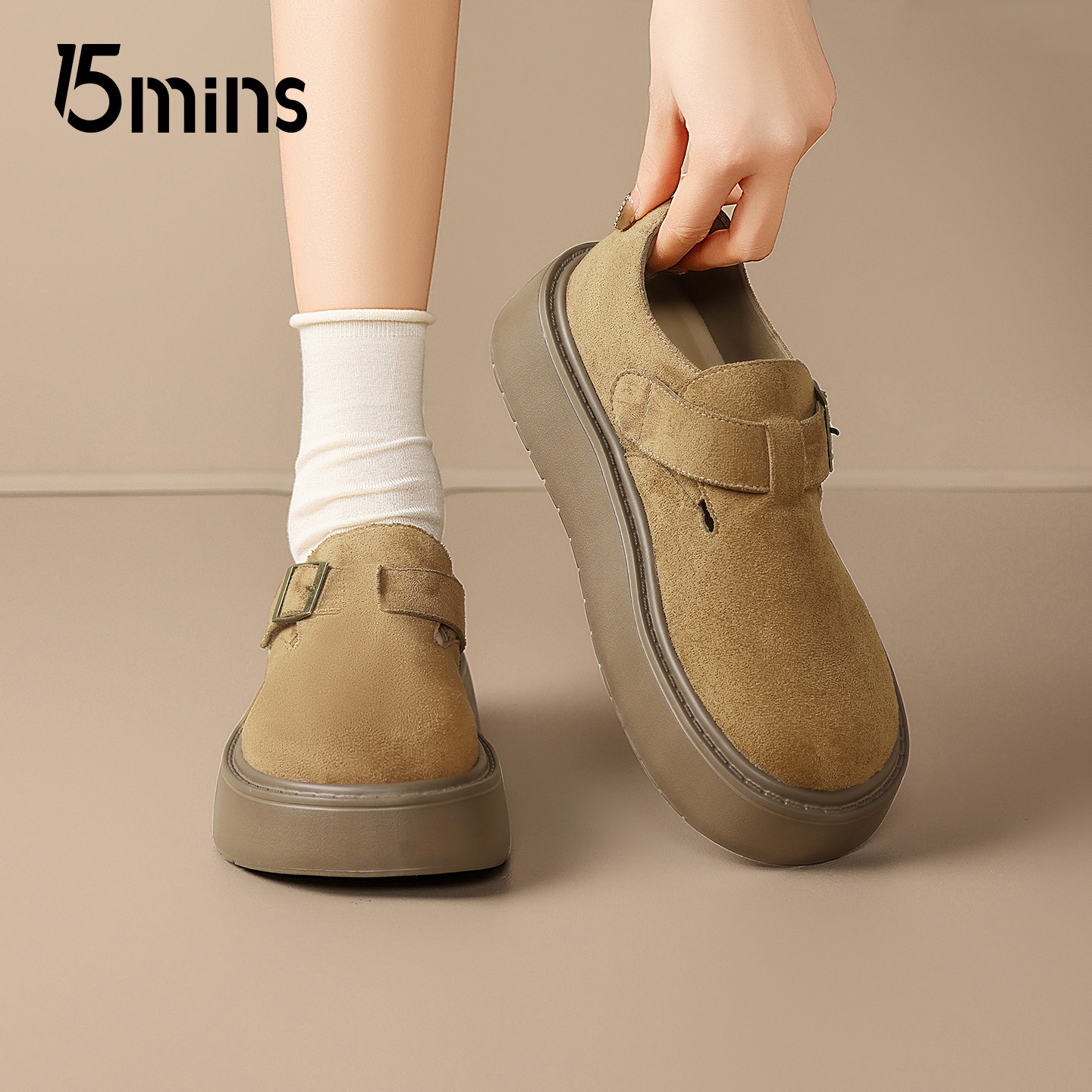 15mins厚底勃肯鞋女2025新款秋冬